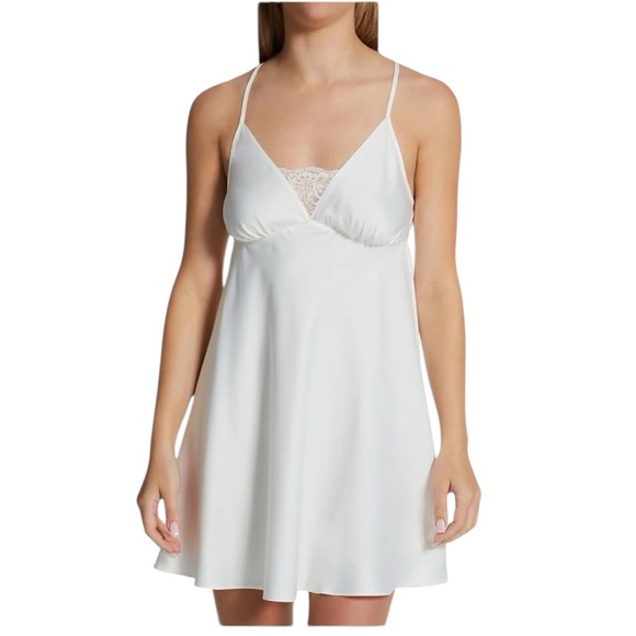 Flora Nikrooz Claudine Charmeuse Lace Chemise Women’s Large Bridal Lingerie.   R - Picture 1 of 12